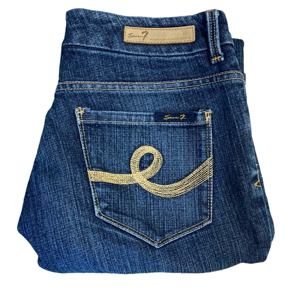 SEVEN 7 Jeans Bootcut High Rise Med Wash Cotton Blend Denim Blue Jeans Size 8